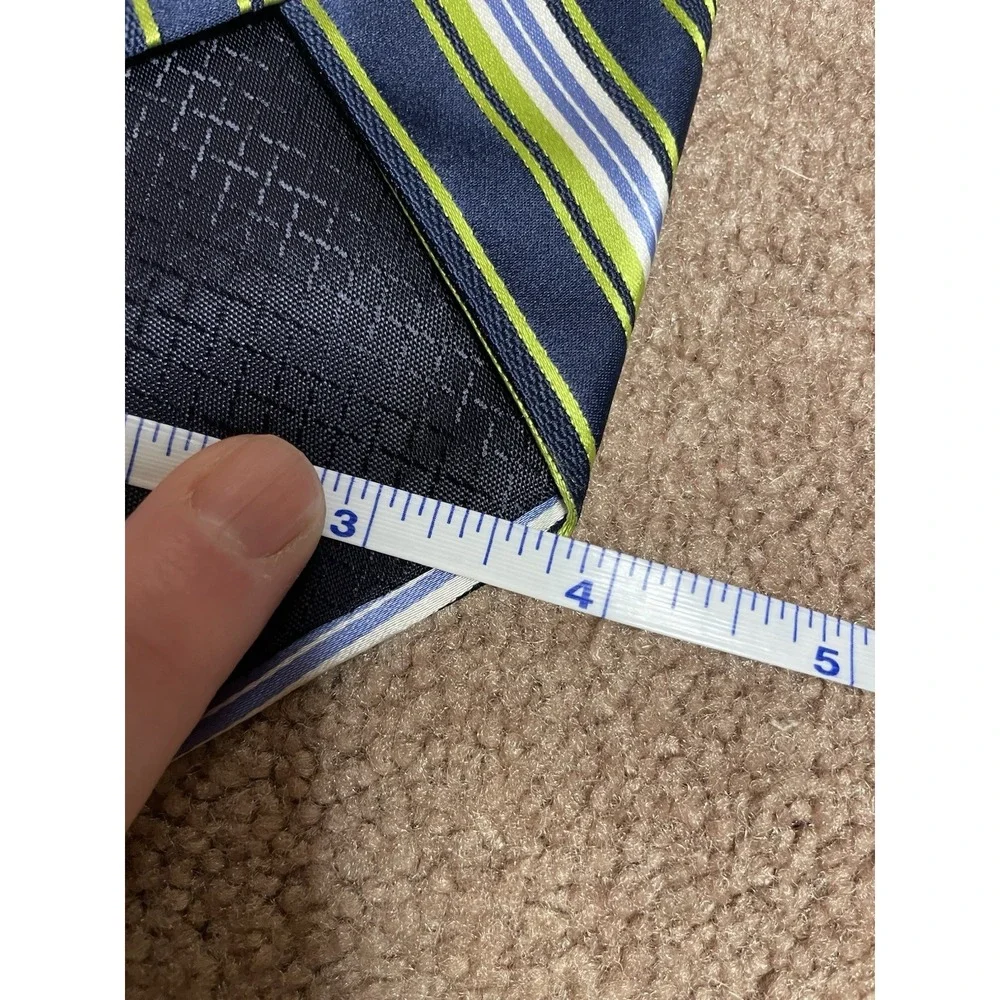 Jones New‎ York Tie Green Blue White Diagonal Striped Silk Woven Men's Necktie